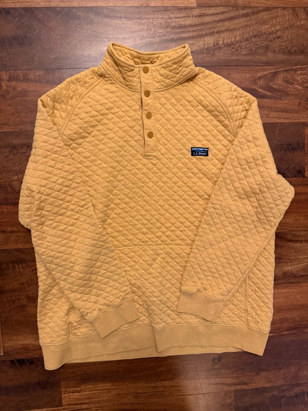 LL Bean Sweater Mens XXL Tall Yellow Quilted Pullover Sweatshirt Mock Neck